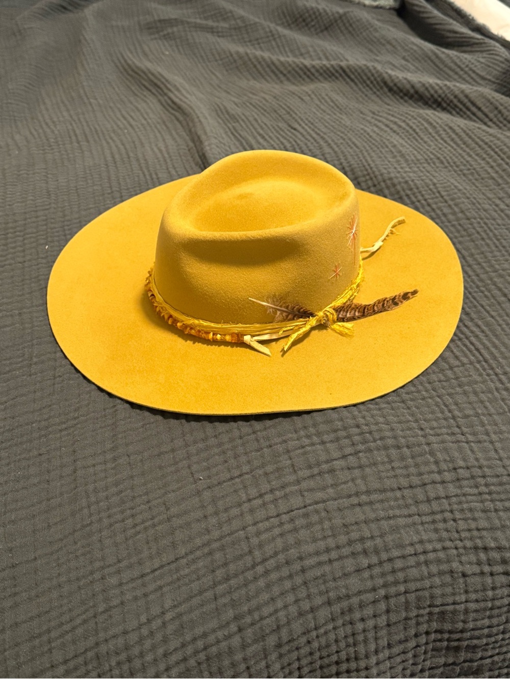 Lovely Bird Women's Cowboy
 Hat in Mustard with Fringe Band